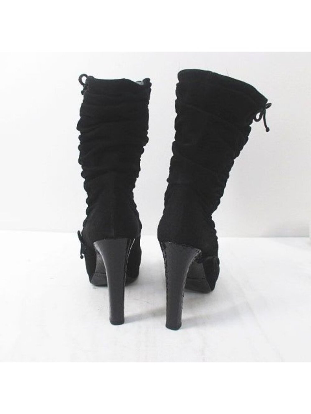 Gucci Middle Boots Side Gathered Ribbon Black Suede 38 - Picture 3 of 8